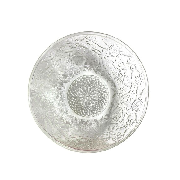 Vintage 1940s Floral Indiana Pressed Glass Ornate Daisy Serving Bowl 7.5” - Picture 5 of 8